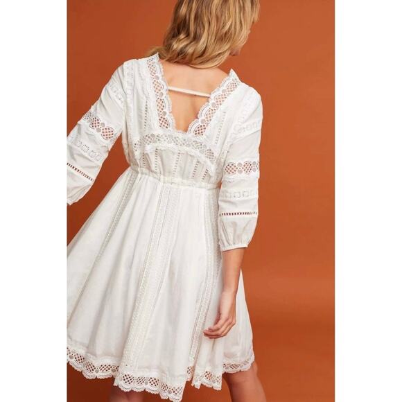 Anthropologie Eri + Ali L Gustavia Dress White Cotton Lace Embroidered Prairie - Picture 4 of 13